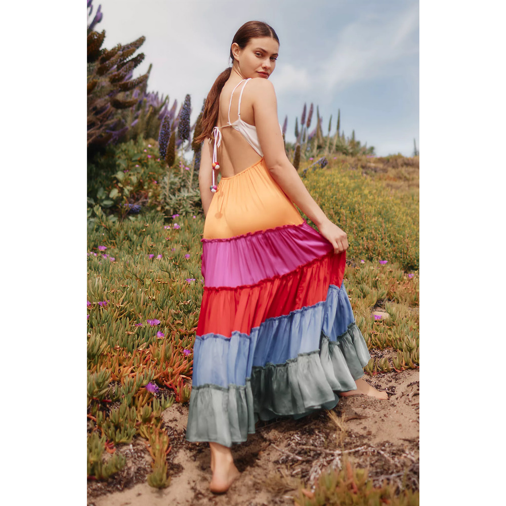 Anthropologie Rainbow V-Neck Maxi Dress - New Small - Picture 3 of 5